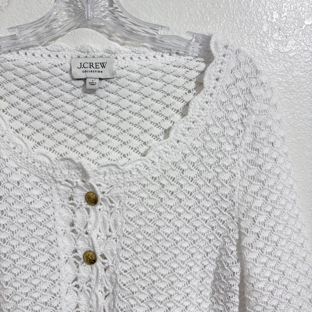 J. Crew Collection Crochet Knit Cropped‎ Cardigan Sweater in White - Picture 4 of 7